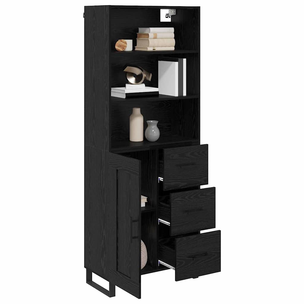 Highboard with Drawer 2 pcs Black Oak Engineered Wood