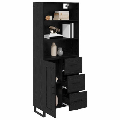 Highboard with Drawer 2 pcs Black Oak Engineered Wood