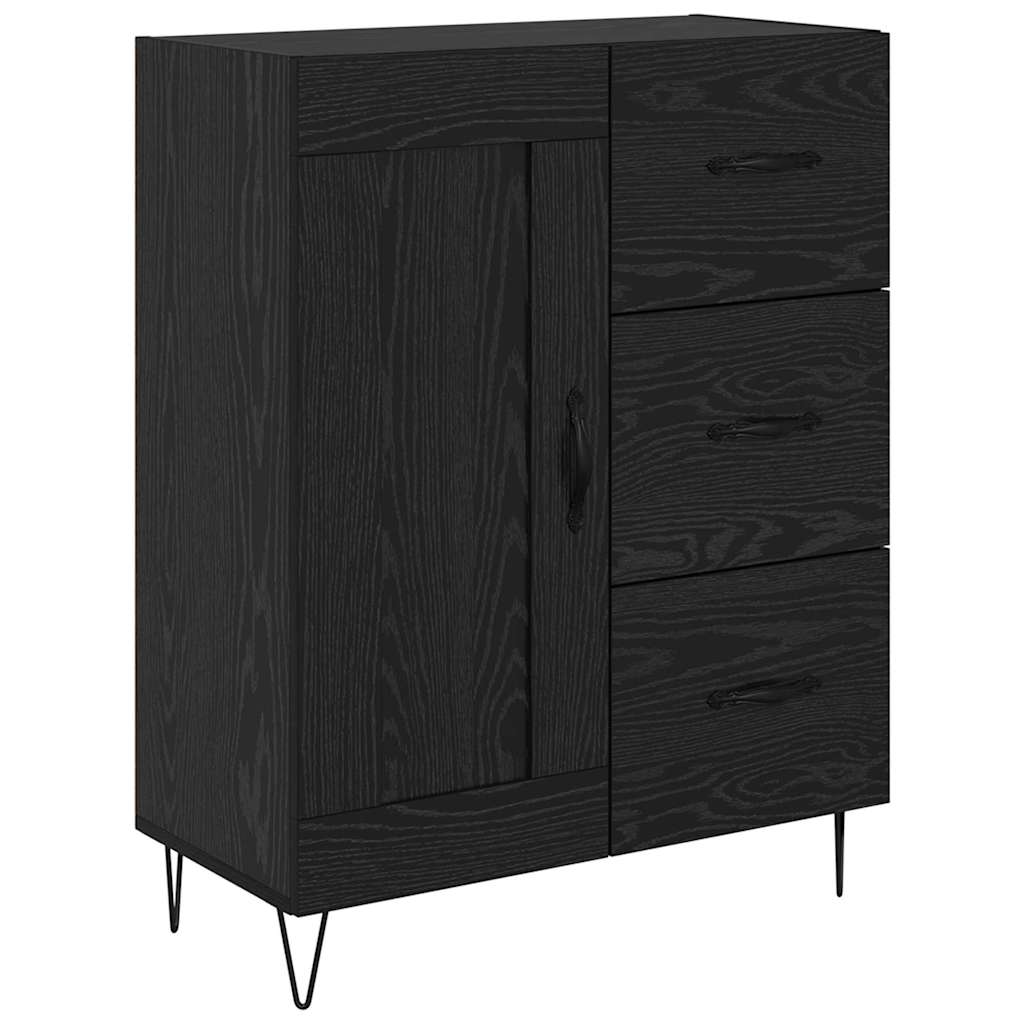 Highboard with Drawer 2 pcs Black Oak Engineered Wood and Glass