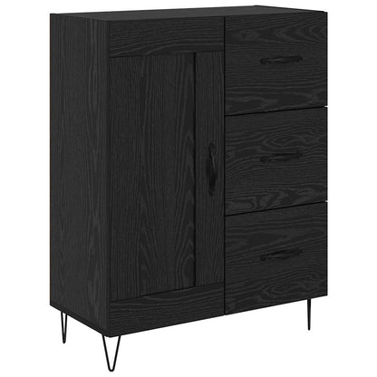 Highboard with Drawer 2 pcs Black Oak Engineered Wood and Glass