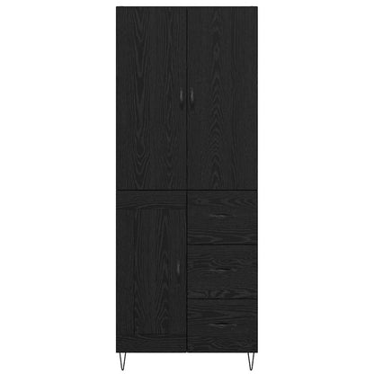 Highboard with Drawer 2 pcs Black Oak Engineered Wood and Glass