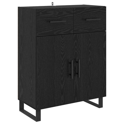 Highboard with Drawer 2 pcs Black Oak Engineered Wood and Glass
