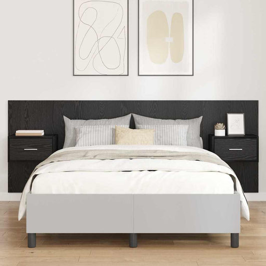 Headboard With Cabinet 3 pcs Black Oak Engineered Wood