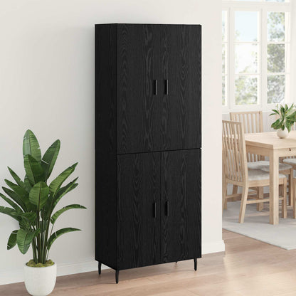 Highboard 2 pcs Black oak Engineered Wood and Glass