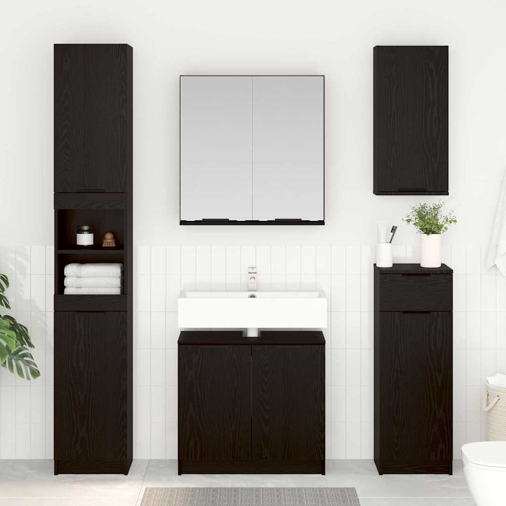 Bathroom Cabinet Set 3 pcs Black Oak Engineered Wood