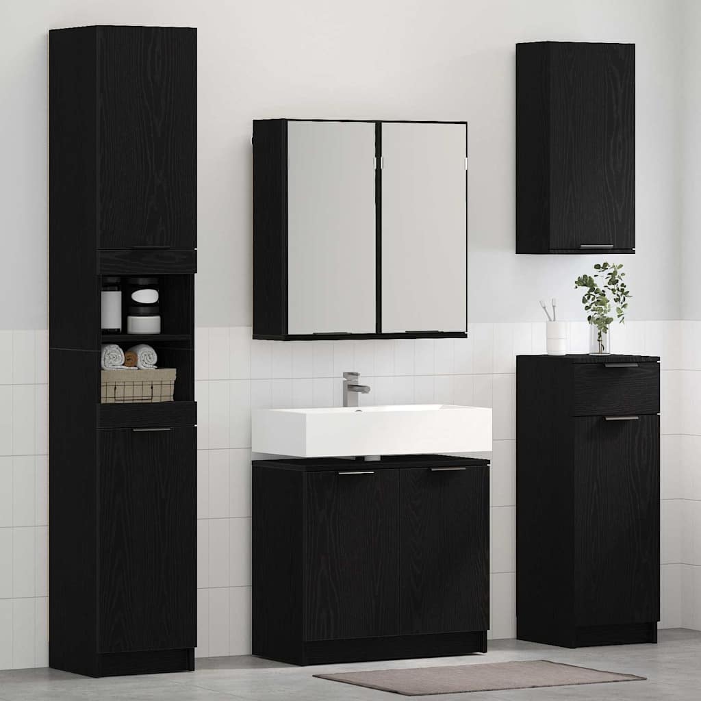 Bathroom Cabinet Set 3 pcs Black Oak Engineered Wood