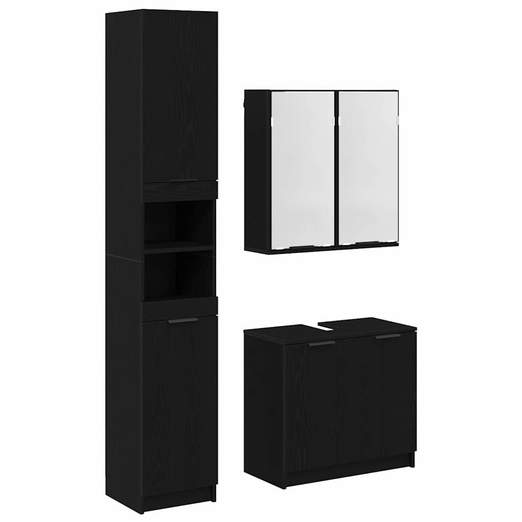 Bathroom Cabinet Set 3 pcs Black Oak Engineered Wood