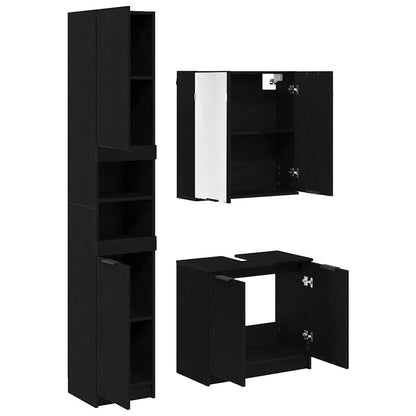 Bathroom Cabinet Set 3 pcs Black Oak Engineered Wood