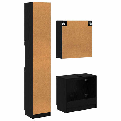 Bathroom Cabinet Set 3 pcs Black Oak Engineered Wood