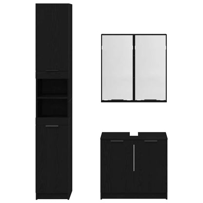 Bathroom Cabinet Set 3 pcs Black Oak Engineered Wood