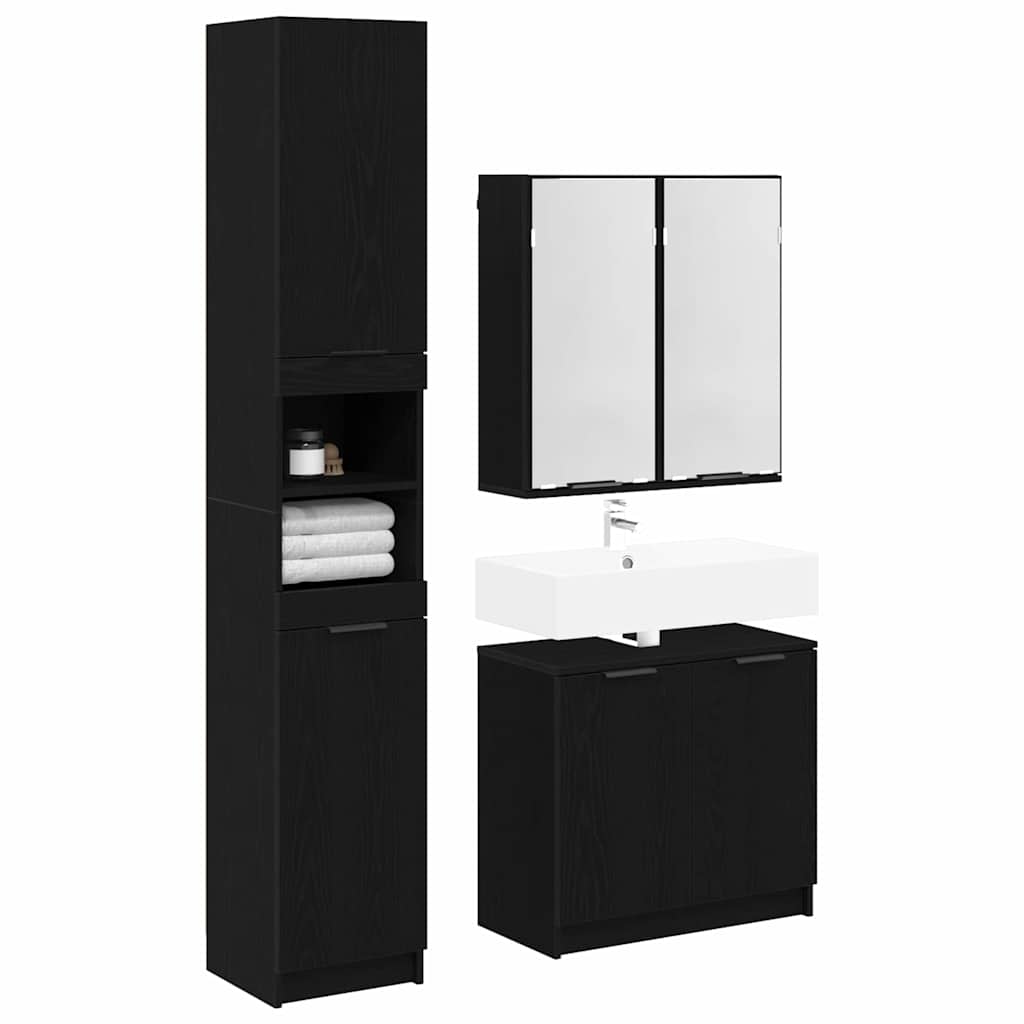 Bathroom Cabinet Set 3 pcs Black Oak Engineered Wood