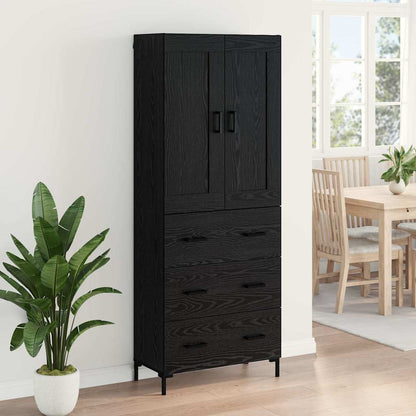 Highboard with Drawer 2 pcs Black Oak Engineered Wood