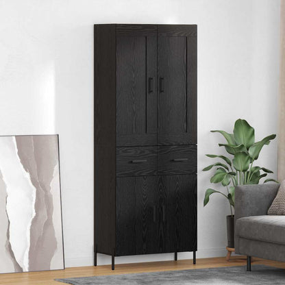 Highboard with Drawer 2 pcs Black Oak Engineered Wood