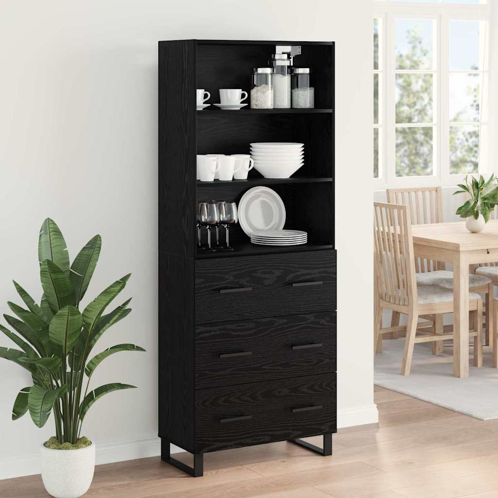 Highboard with Drawer 2 pcs Black Oak Engineered Wood