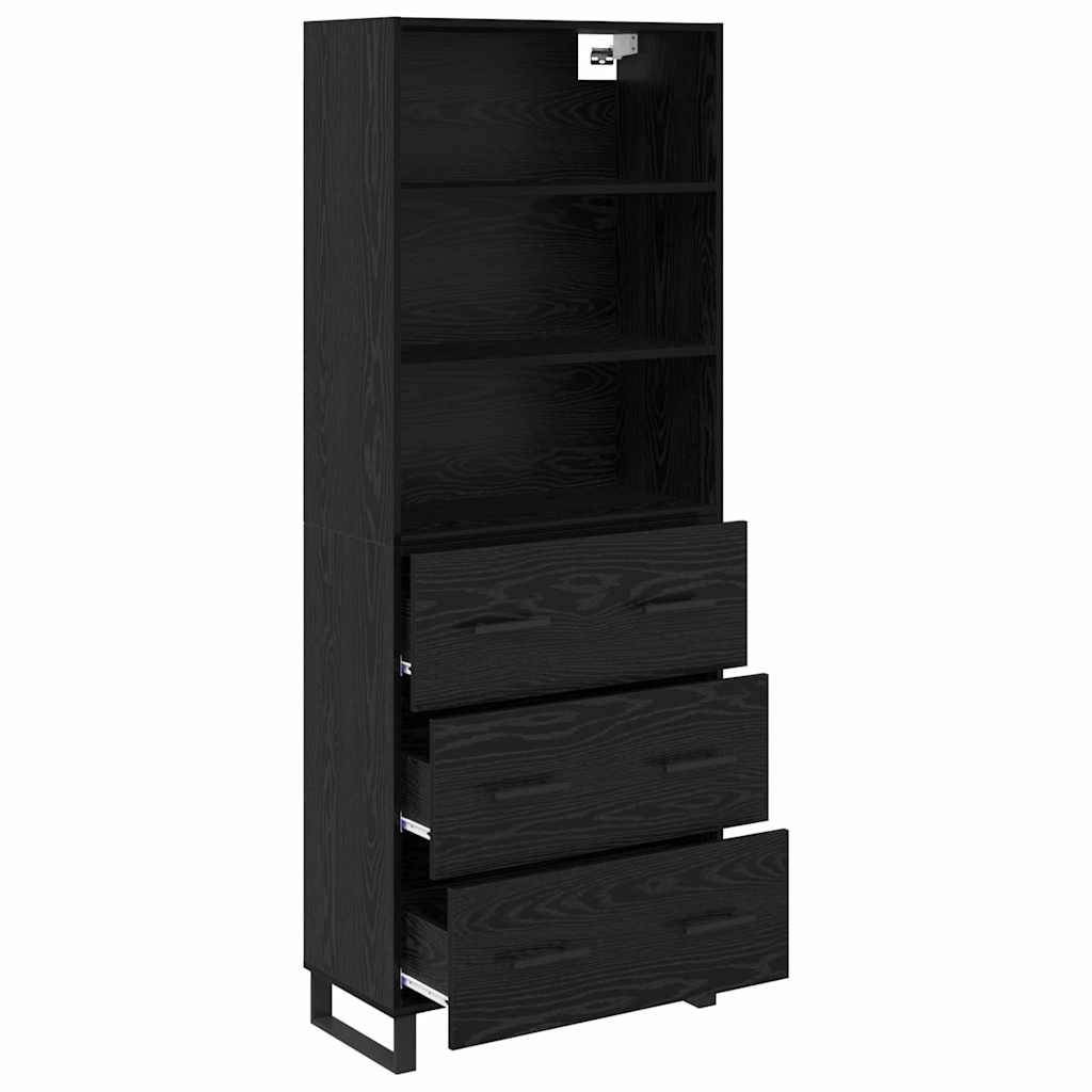Highboard with Drawer 2 pcs Black Oak Engineered Wood