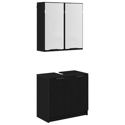 Bathroom Cabinet Set 2 pcs Black Oak Engineered Wood