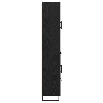 Highboard with Drawer 2 pcs Black Oak Engineered Wood and Glass