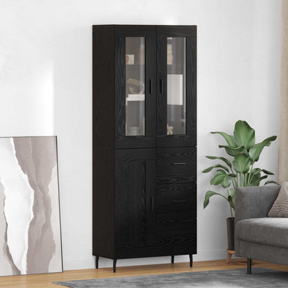 Highboard with Drawer 2 pcs Black Oak Engineered Wood