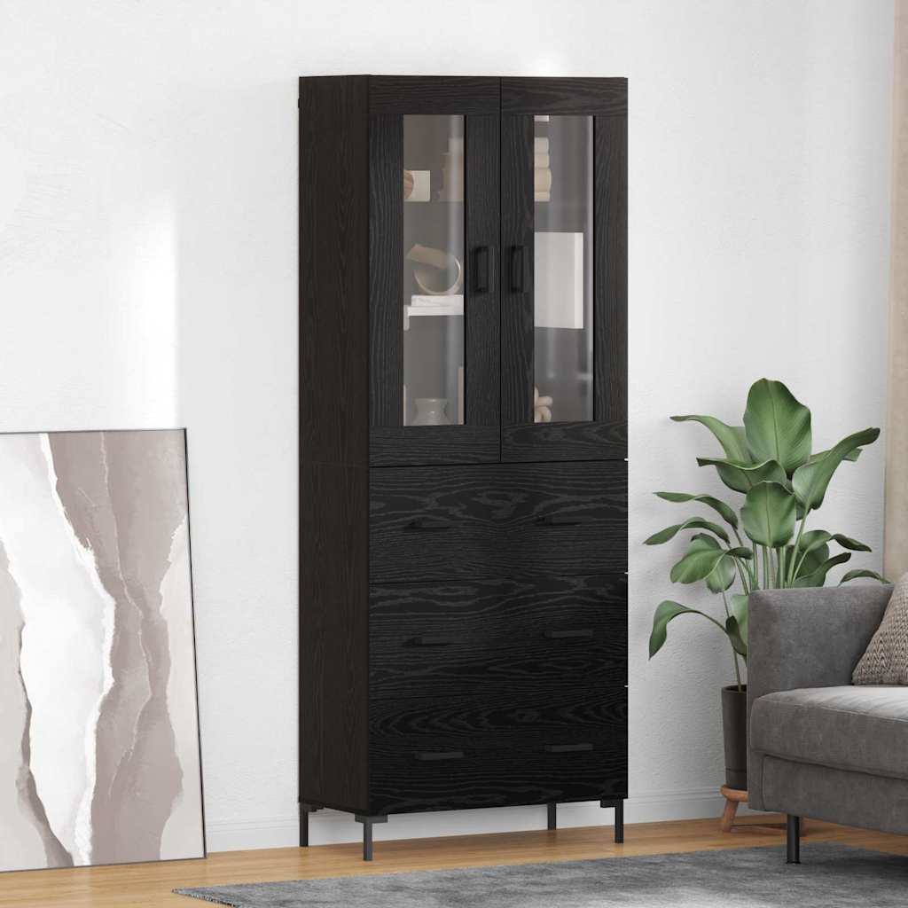 Highboard with Drawer 2 pcs Black Oak Engineered Wood