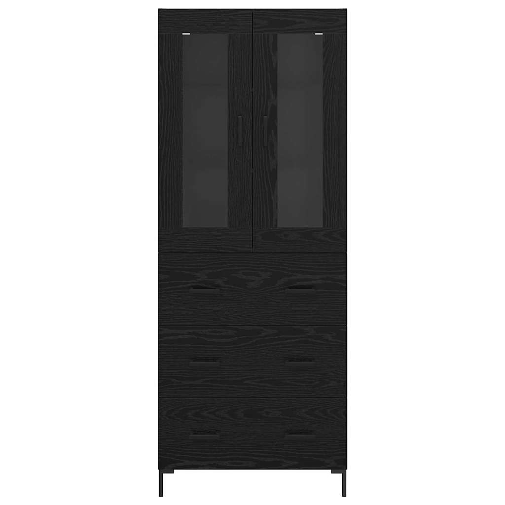 Highboard with Drawer 2 pcs Black Oak Engineered Wood