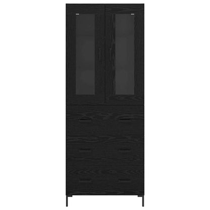 Highboard with Drawer 2 pcs Black Oak Engineered Wood