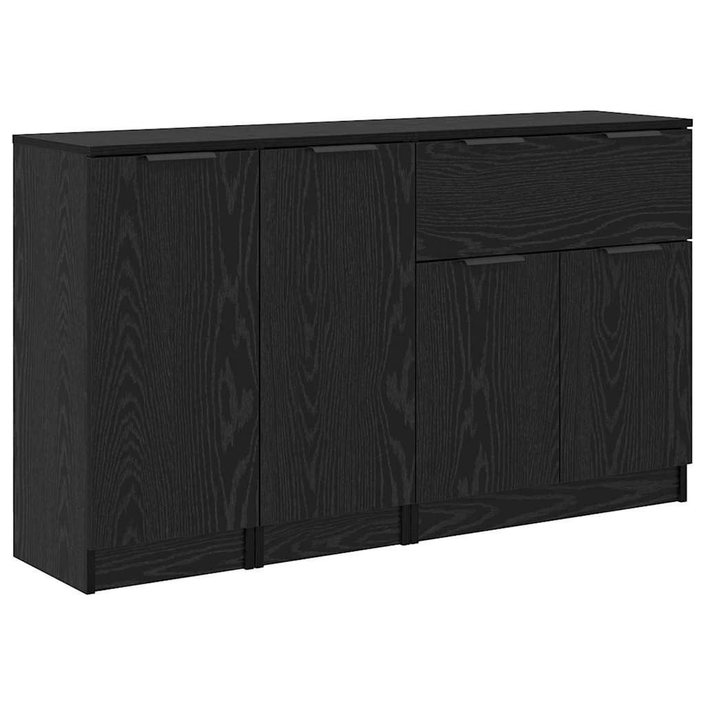 Sideboard with Drawer 3 pcs Black oak Engineered Wood