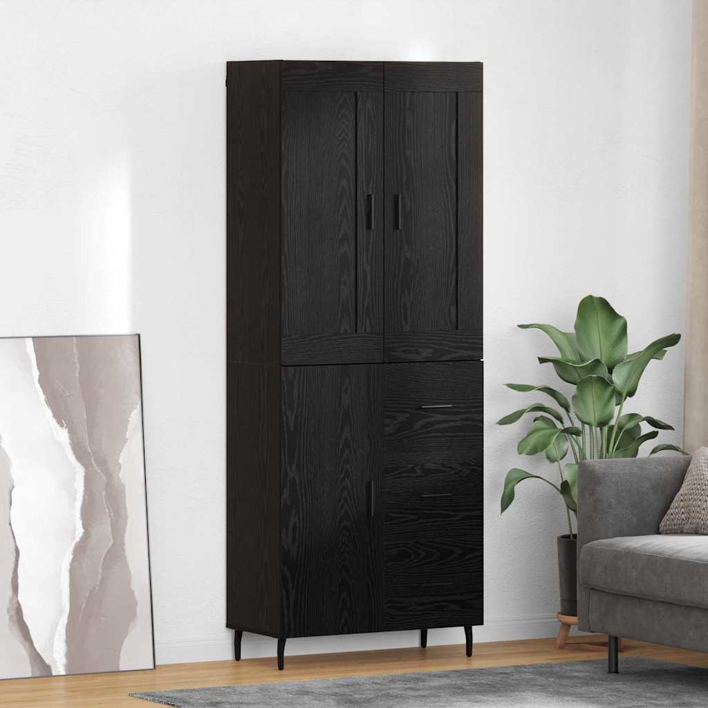 Highboard with Drawer 2 pcs Black Oak Engineered Wood