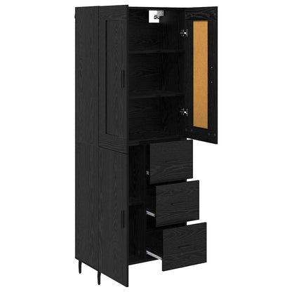 Highboard with Drawer 2 pcs Black Oak Engineered Wood