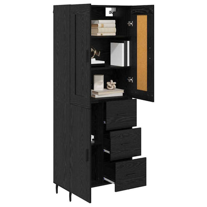 Highboard with Drawer 2 pcs Black Oak Engineered Wood