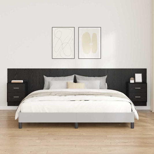 Headboard With Cabinet 3 pcs Black Oak Engineered Wood