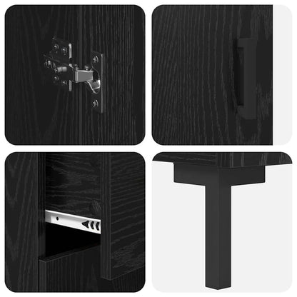 Highboard with Drawer 2 pcs Black Oak Engineered Wood
