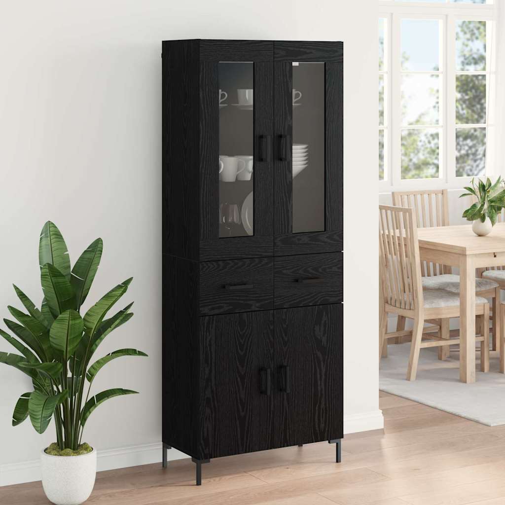 Highboard with Drawer 2 pcs Black Oak Engineered Wood