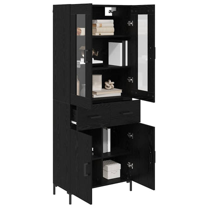 Highboard with Drawer 2 pcs Black Oak Engineered Wood