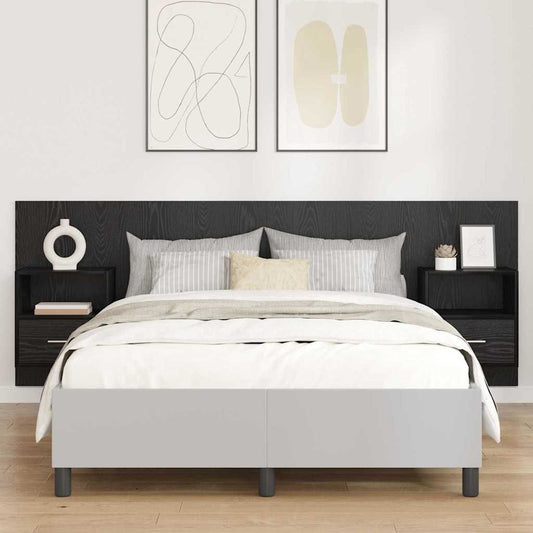 Headboard With Cabinet 3 pcs Black Oak Engineered Wood