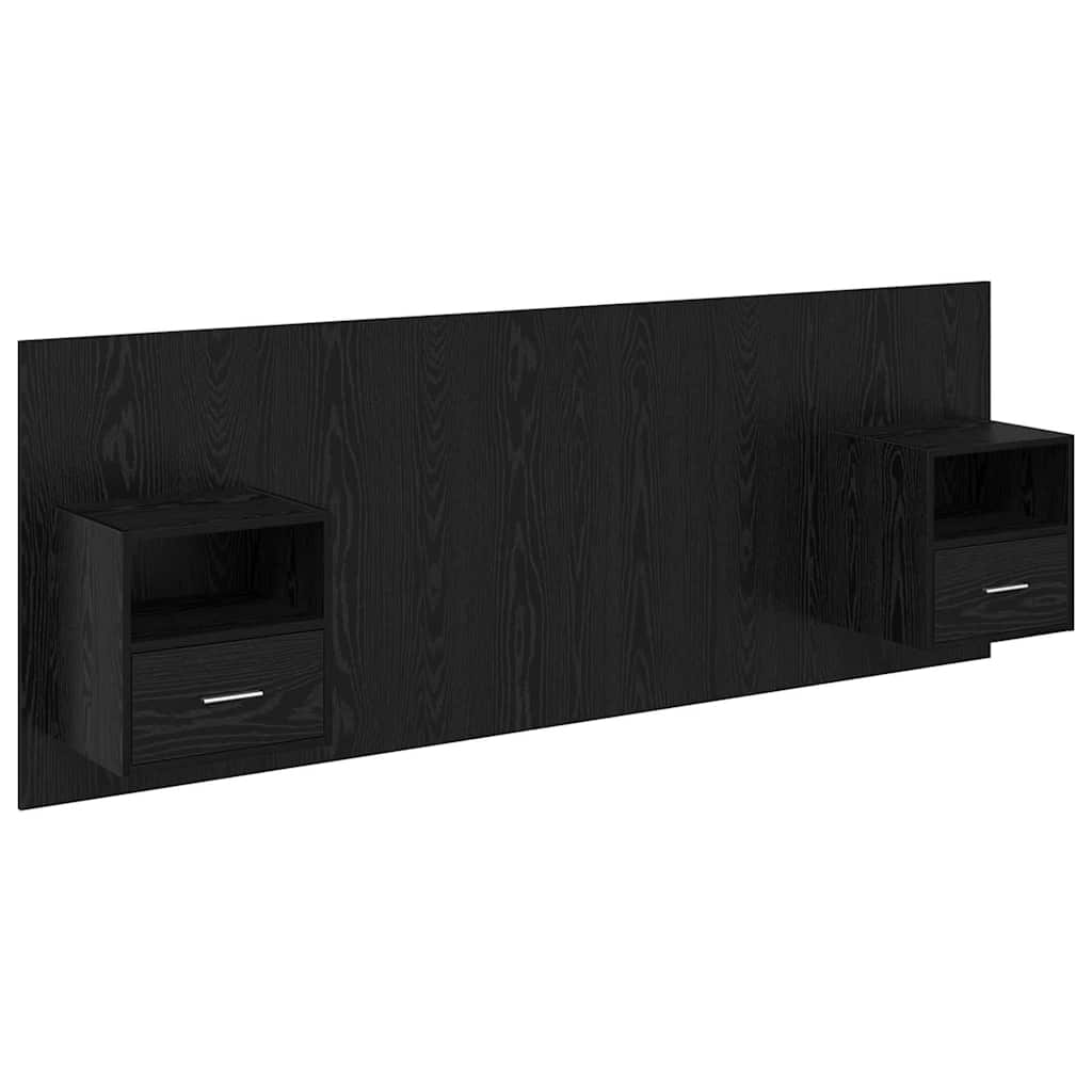 Headboard with Cabinet 3 pcs Black Oak Engineered Wood