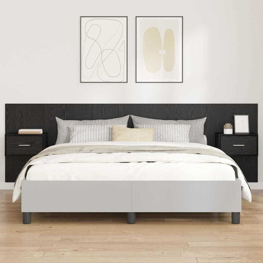 Headboard With Cabinet 3 pcs Black Oak Engineered Wood