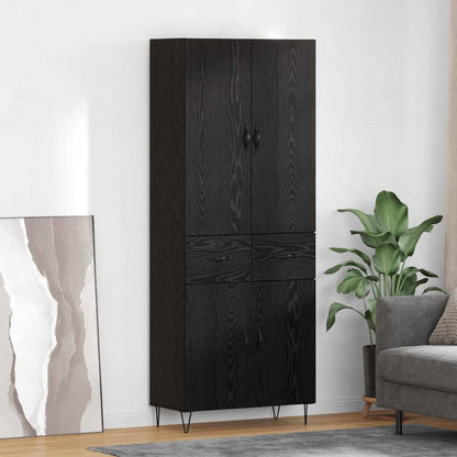 Highboard with Drawer 2 pcs Black Oak Engineered Wood and Glass