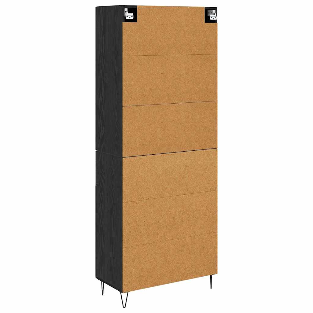 Highboard with Drawer 2 pcs Black Oak Engineered Wood and Glass
