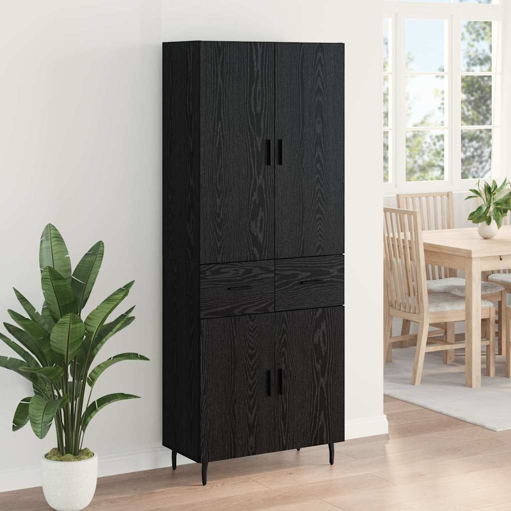 Highboard with Drawer 2 pcs Black oak Engineered Wood and Glass