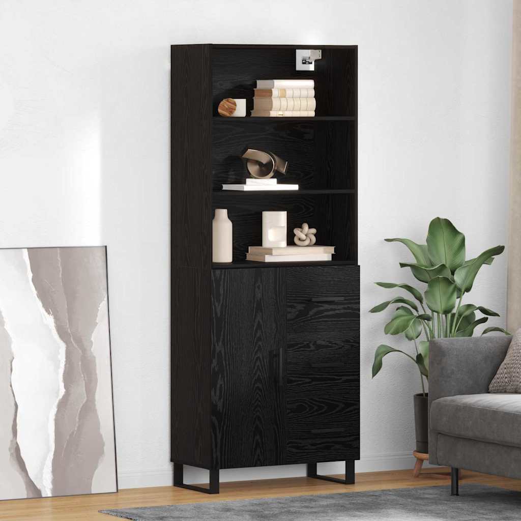 Highboard with Drawer 2 pcs Black Oak Engineered Wood