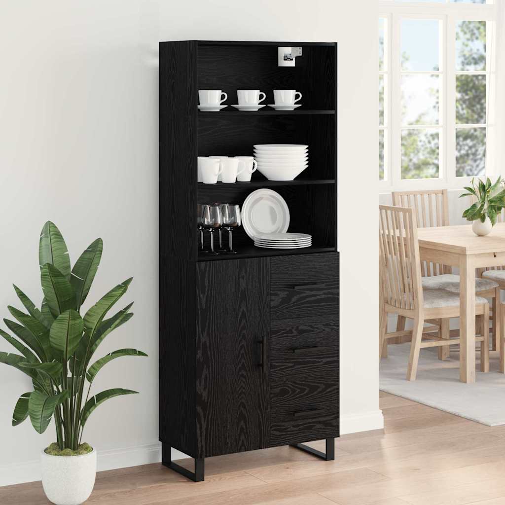 Highboard with Drawer 2 pcs Black Oak Engineered Wood