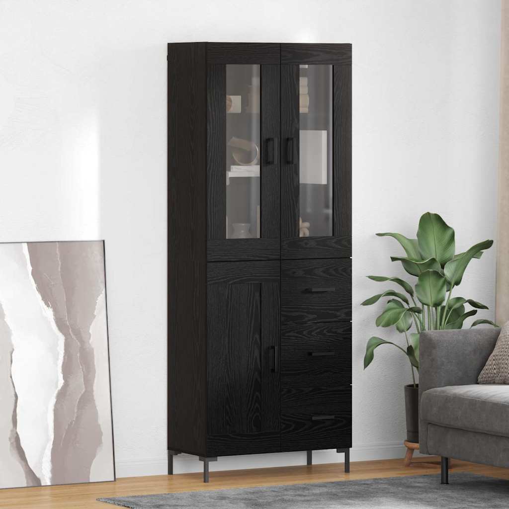 Highboard with Drawer 2 pcs Black Oak Engineered Wood