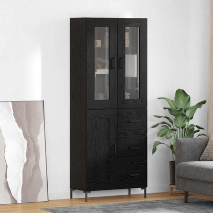 Highboard with Drawer 2 pcs Black Oak Engineered Wood