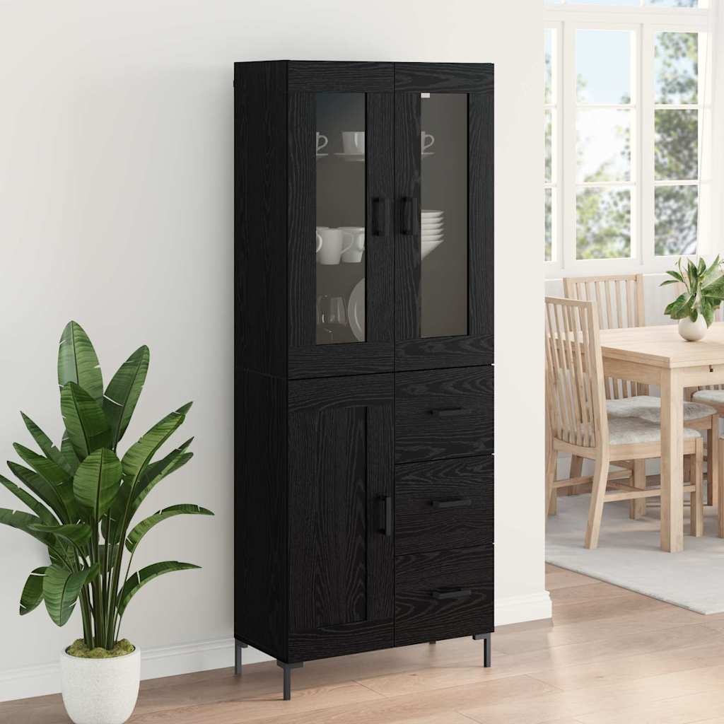 Highboard with Drawer 2 pcs Black Oak Engineered Wood
