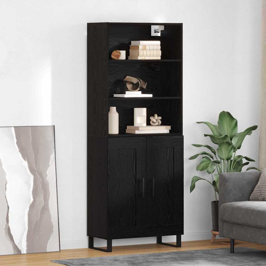Highboard with Drawer 2 pcs Black Oak Engineered Wood