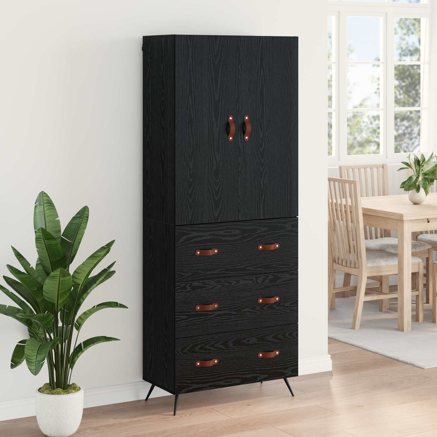 Highboard Black Oak 69.5 x 34 x 180 cm Engineered Wood