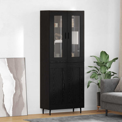 Highboard 2 pcs Black Oak Engineered Wood