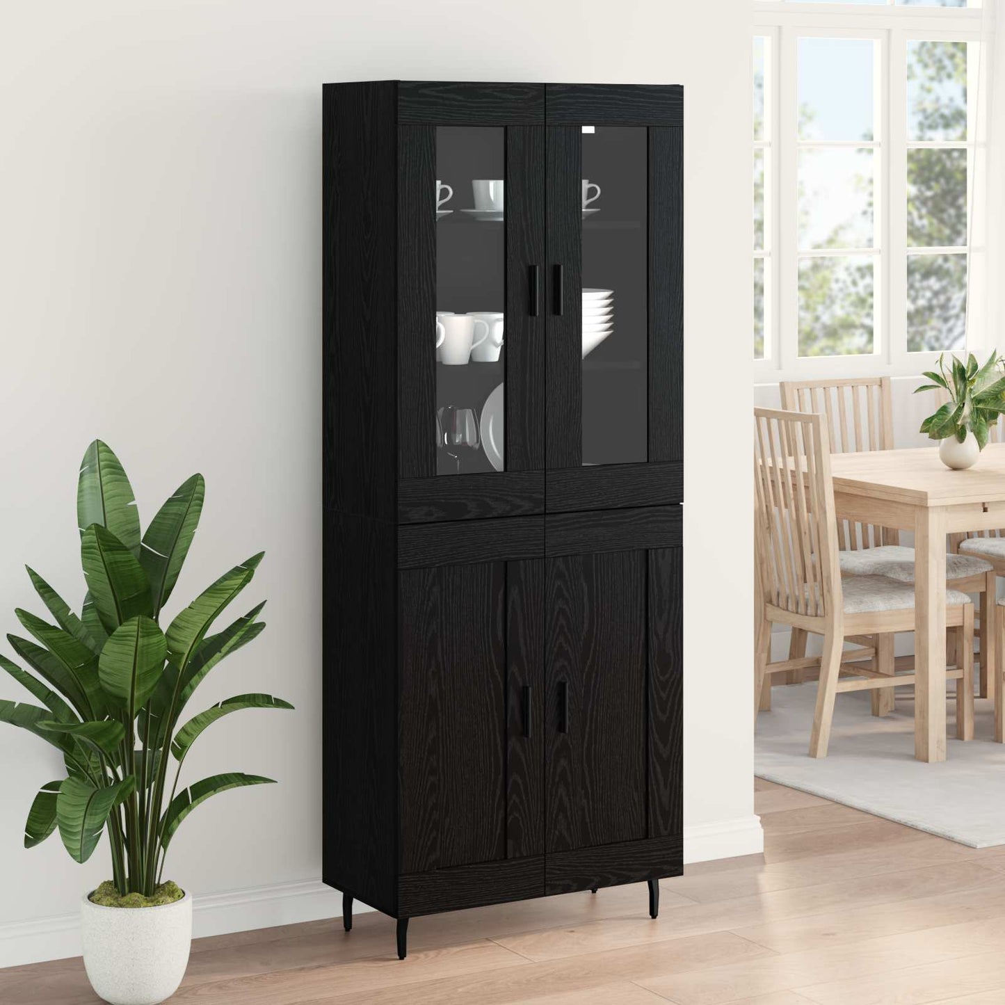 Highboard 2 pcs Black Oak Engineered Wood