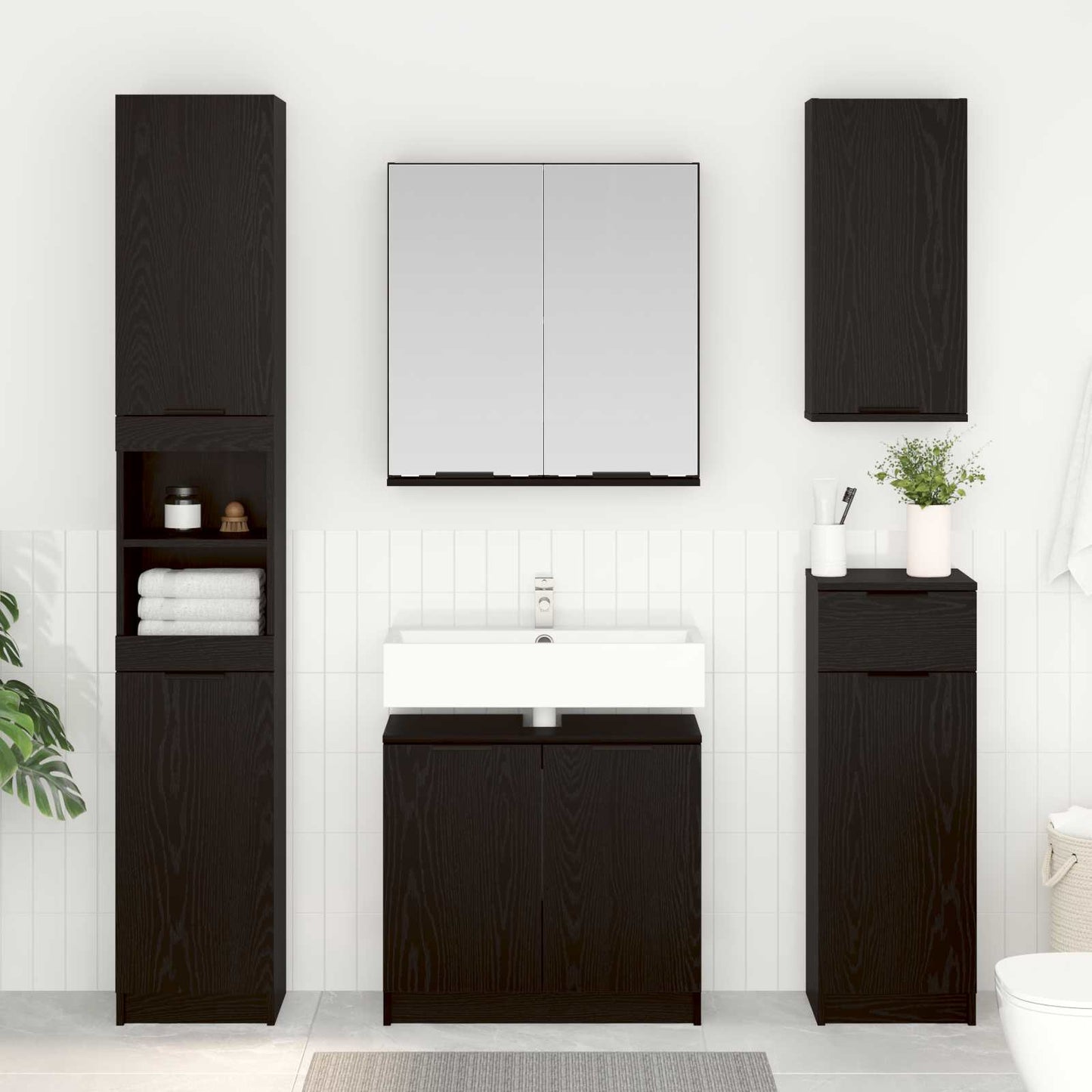 Bathroom Furniture Set 4 pcs Black Oak Engineered Wood