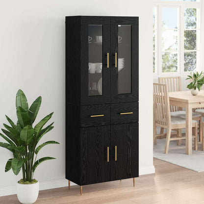 Highboard with Drawer 2 pcs Black Oak Engineered Wood
